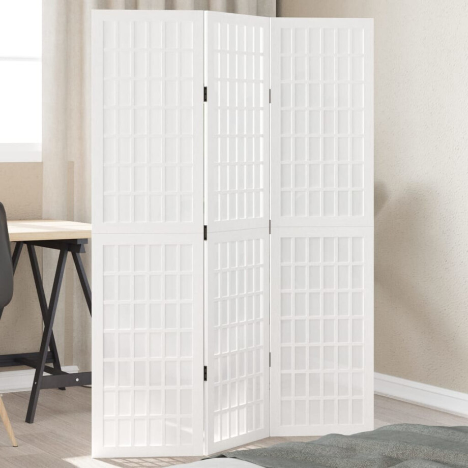 vidaXL Kamerscherm met 3 panelen massief paulowniahout wit afbeelding 1