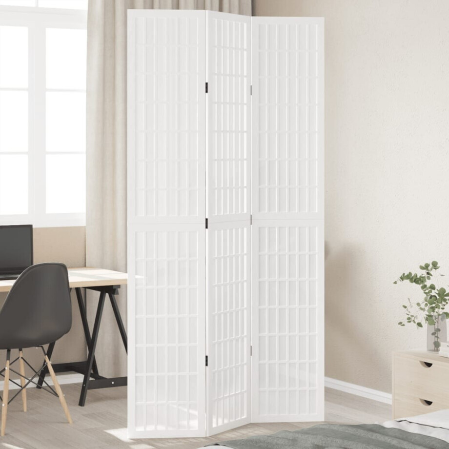vidaXL Kamerscherm met 3 panelen massief paulowniahout wit afbeelding 1