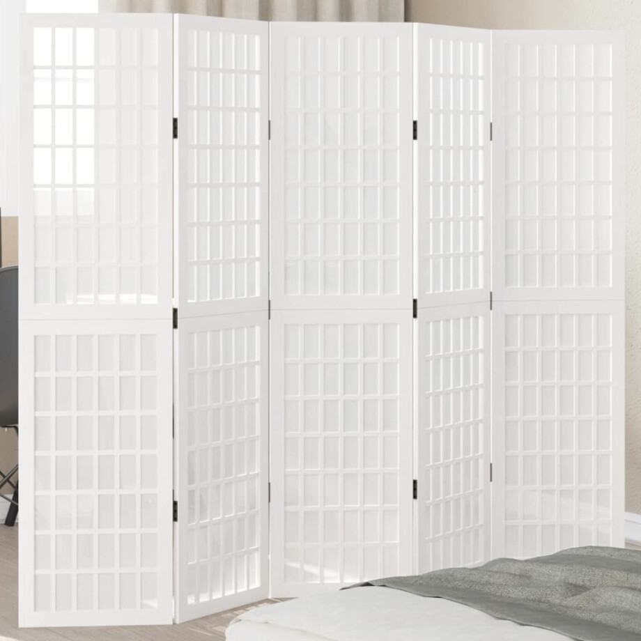 vidaXL Kamerscherm met 5 panelen massief paulowniahout wit afbeelding 1