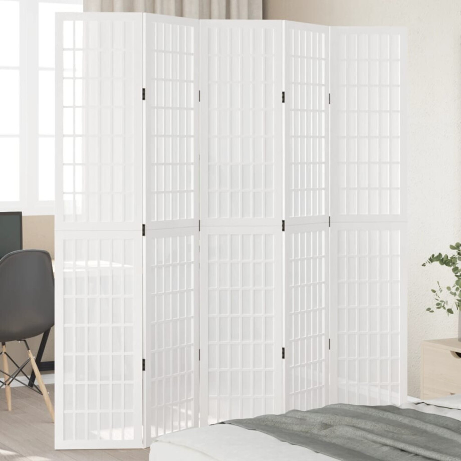 vidaXL Kamerscherm met 5 panelen massief paulowniahout wit vidaXL Kamerscherm met 5 panelen massief paulowniahout wit afbeelding 1