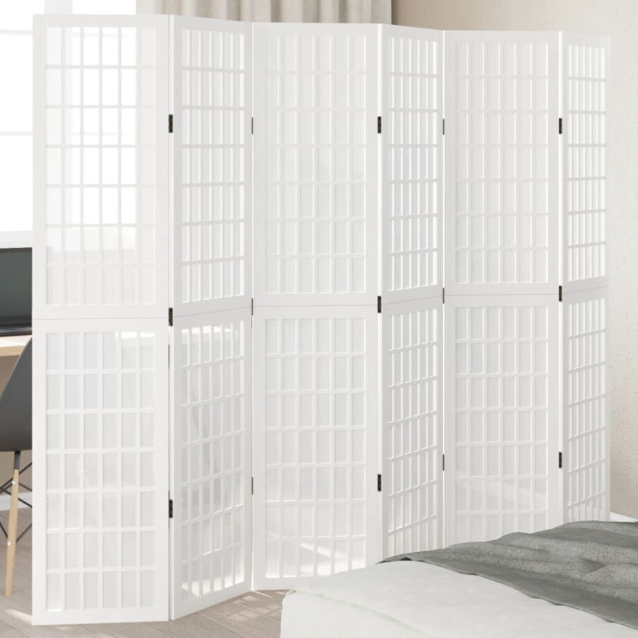 vidaXL Kamerscherm met 6 panelen massief paulowniahout wit vidaXL Kamerscherm met 6 panelen massief paulowniahout wit afbeelding 1