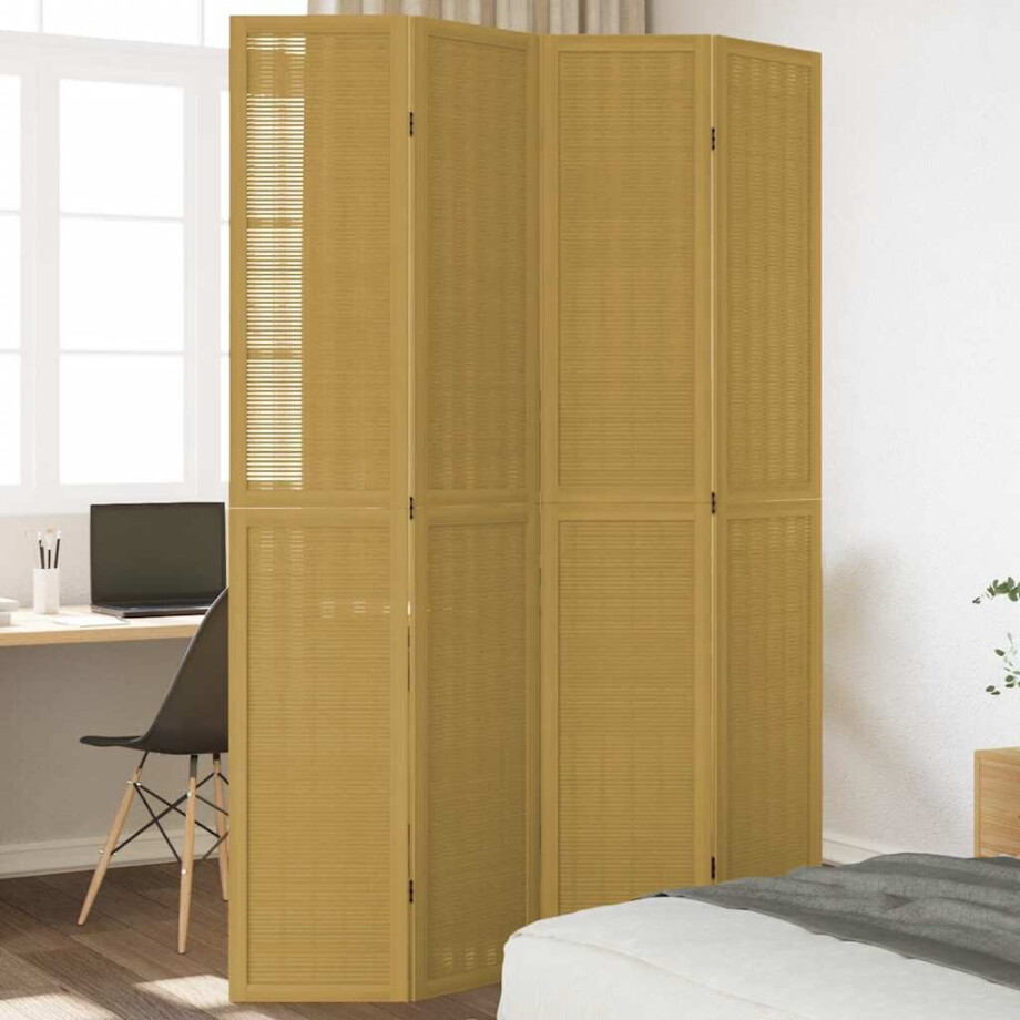 vidaXL Kamerscherm met 4 panelen massief paulowniahout bruin afbeelding 1
