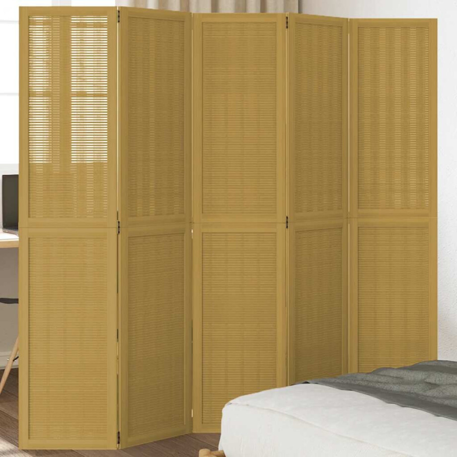 vidaXL Kamerscherm met 5 panelen massief paulowniahout bruin afbeelding 1