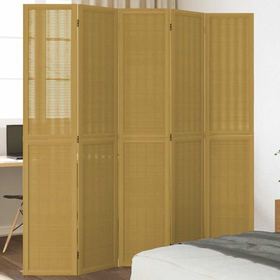 vidaXL Kamerscherm met 5 panelen massief paulowniahout bruin afbeelding 1