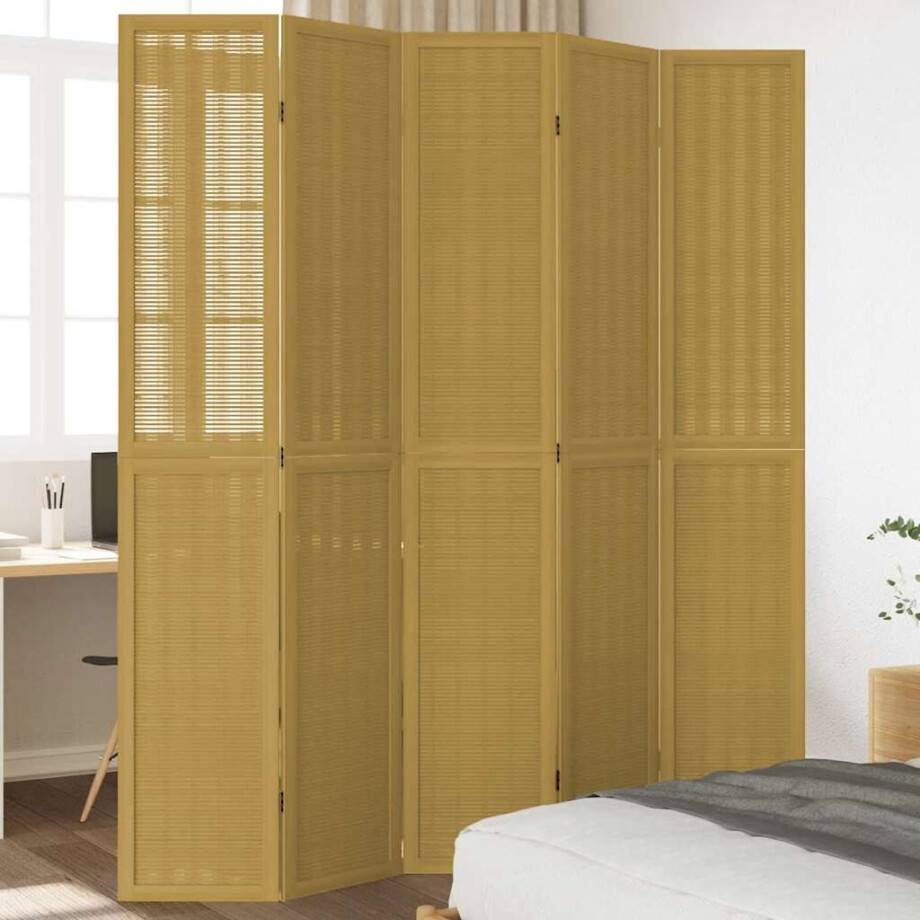 vidaXL Kamerscherm met 5 panelen massief paulowniahout bruin afbeelding 1