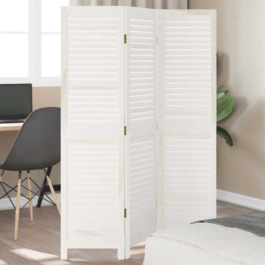 vidaXL Kamerscherm met 3 panelen massief paulowniahout wit vidaXL Kamerscherm met 3 panelen massief paulowniahout wit afbeelding 1