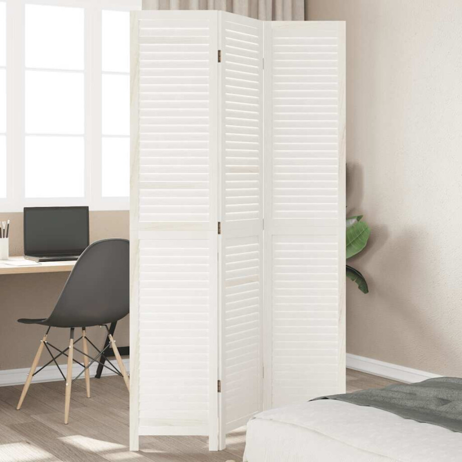 vidaXL Kamerscherm met 3 panelen massief paulowniahout wit vidaXL Kamerscherm met 3 panelen massief paulowniahout wit afbeelding 1