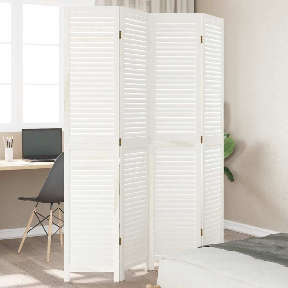 vidaXL Kamerscherm met 4 panelen massief paulowniahout wit afbeelding 1