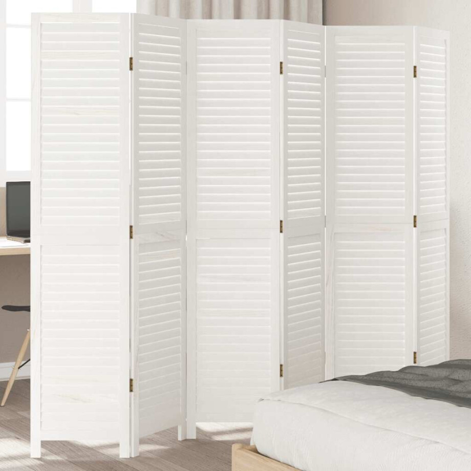 vidaXL Kamerscherm met 6 panelen massief paulowniahout wit vidaXL Kamerscherm met 6 panelen massief paulowniahout wit afbeelding 1