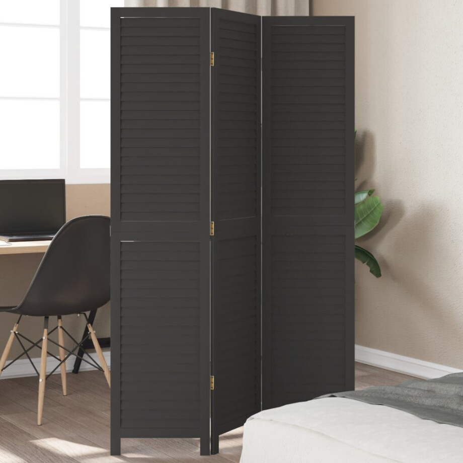 vidaXL Kamerscherm met 3 panelen massief paulowniahout zwart afbeelding 1