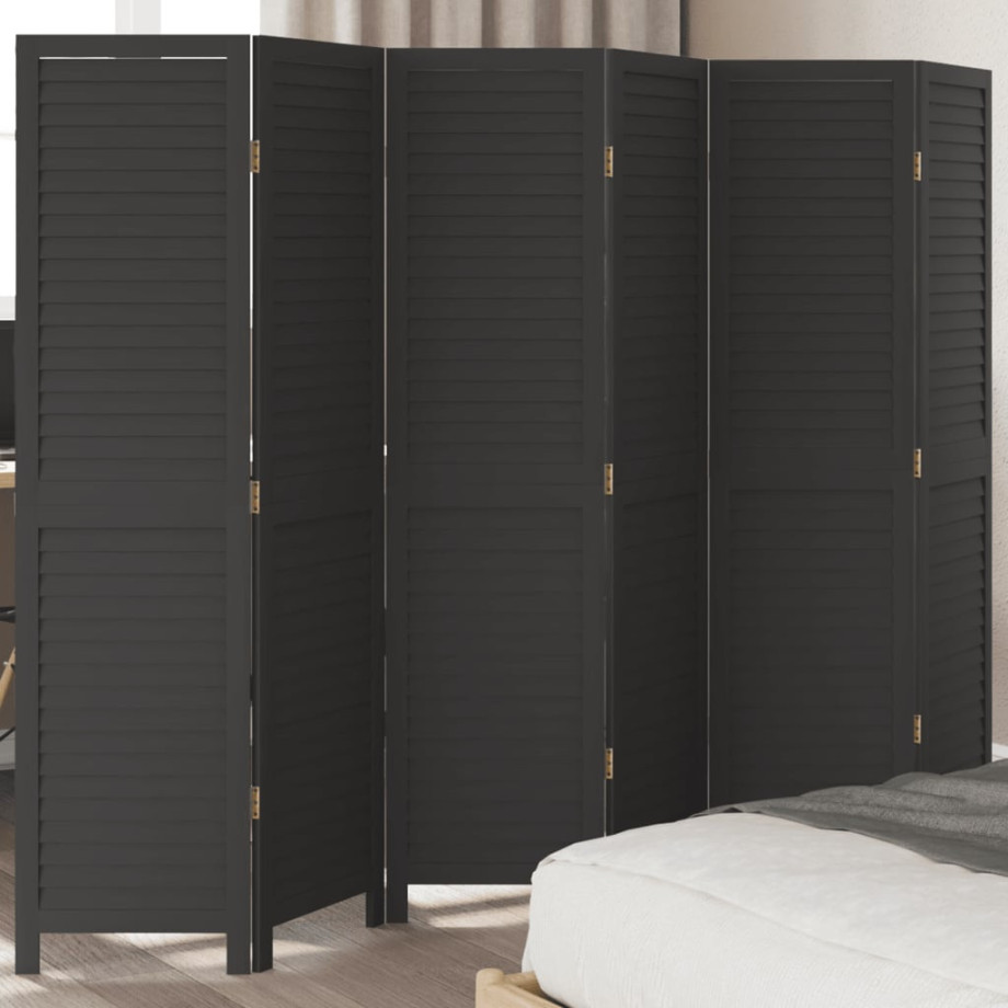 vidaXL Kamerscherm met 6 panelen massief paulowniahout zwart afbeelding 1