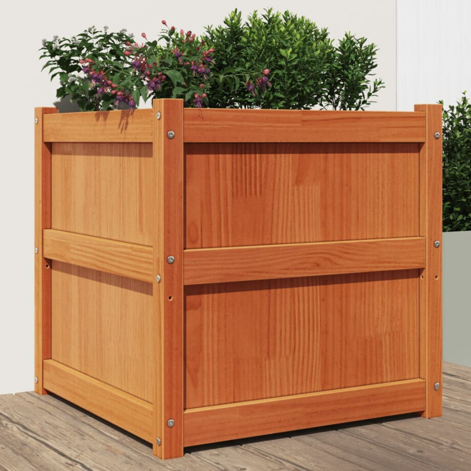 vidaXL Plantenbak 60x60x60 cm massief grenenhout wasbruin afbeelding 1