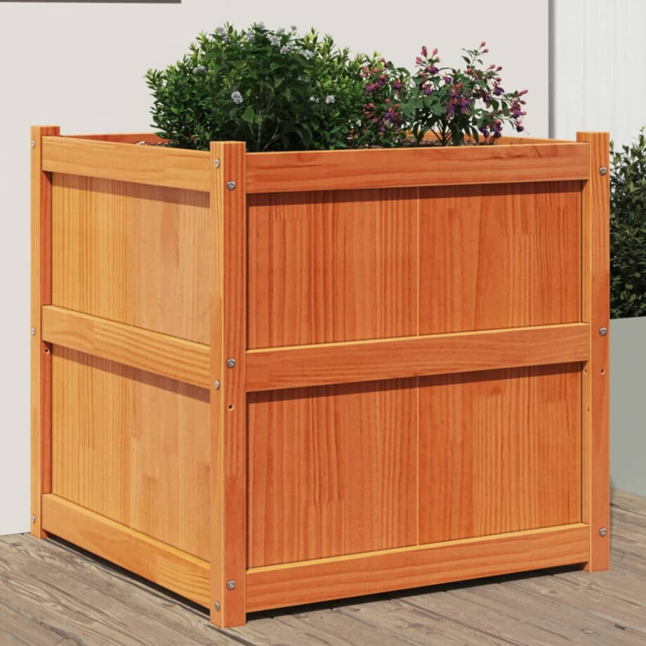 vidaXL Plantenbak 70x70x70 cm massief grenenhout wasbruin afbeelding 1