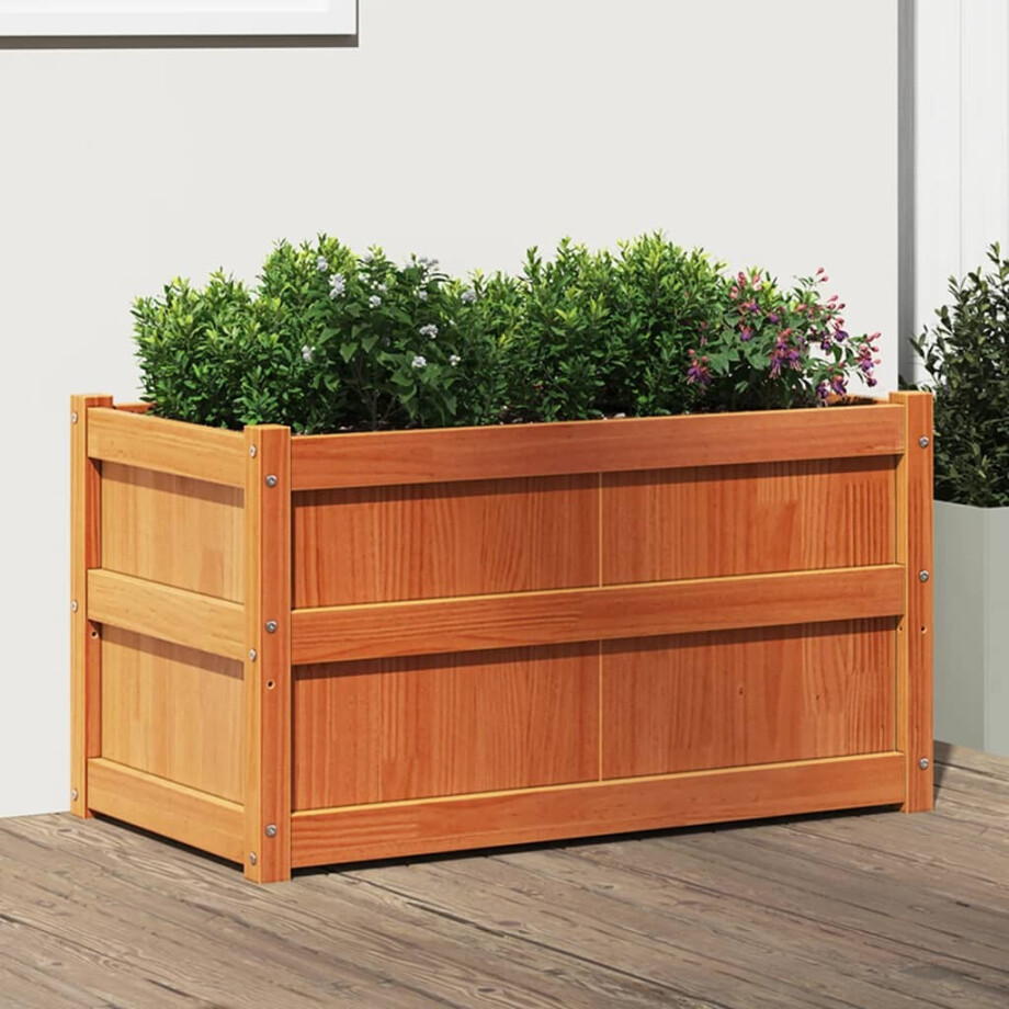 vidaXL Plantenbak 90x50x50 cm massief grenenhout wasbruin afbeelding 1
