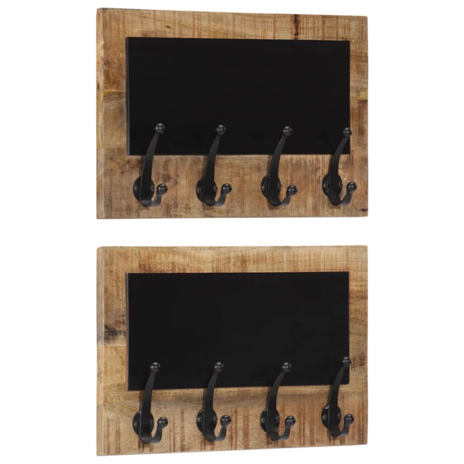 vidaXL Wandkapstokken 2 st met 4 haken massief mangohout vidaXL Wandkapstokken 2 st met 4 haken massief mangohout afbeelding