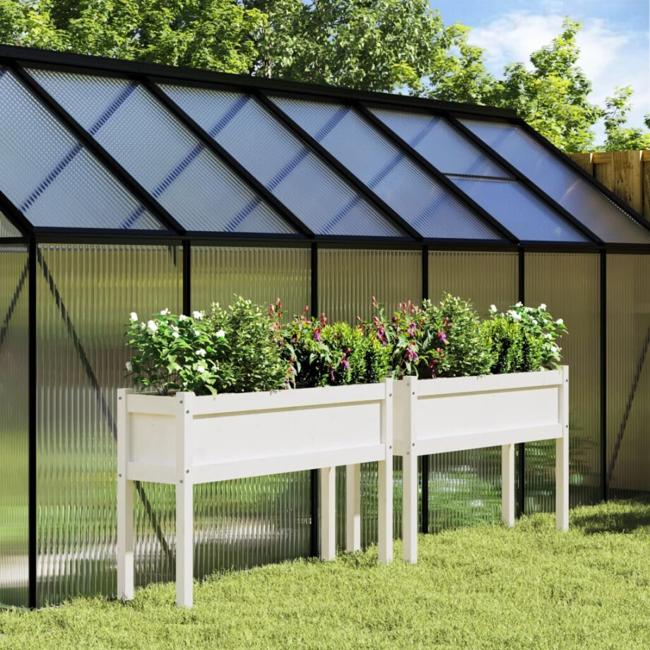 vidaXL Plantenbakken met poten 2 st massief grenenhout wit afbeelding 1