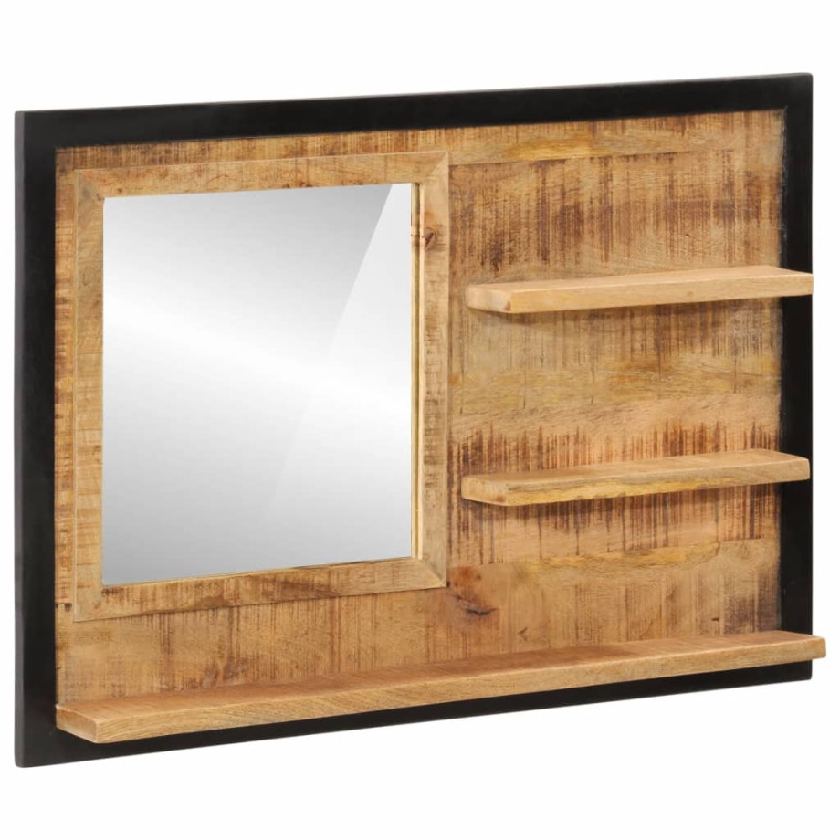 vidaXL Spiegel met schappen 80x8x55 cm glas en massief mangohout afbeelding 1