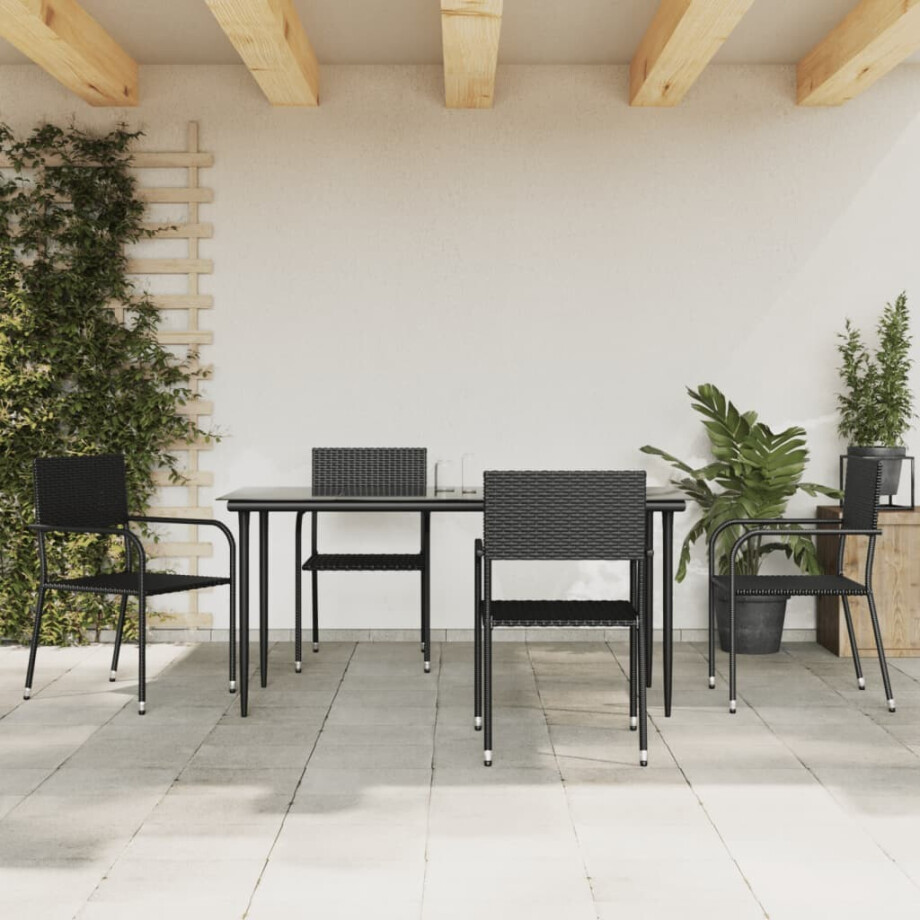 vidaXL 5-delige Tuinset poly rattan en staal zwart afbeelding 1