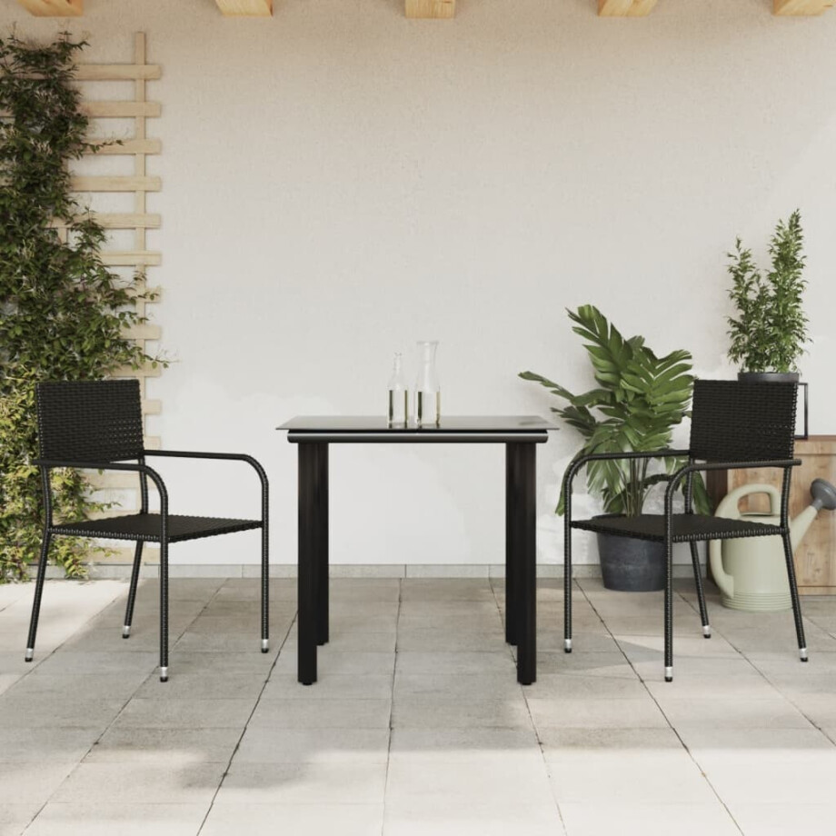 vidaXL 3-delige Tuinset poly rattan en staal zwart afbeelding 1