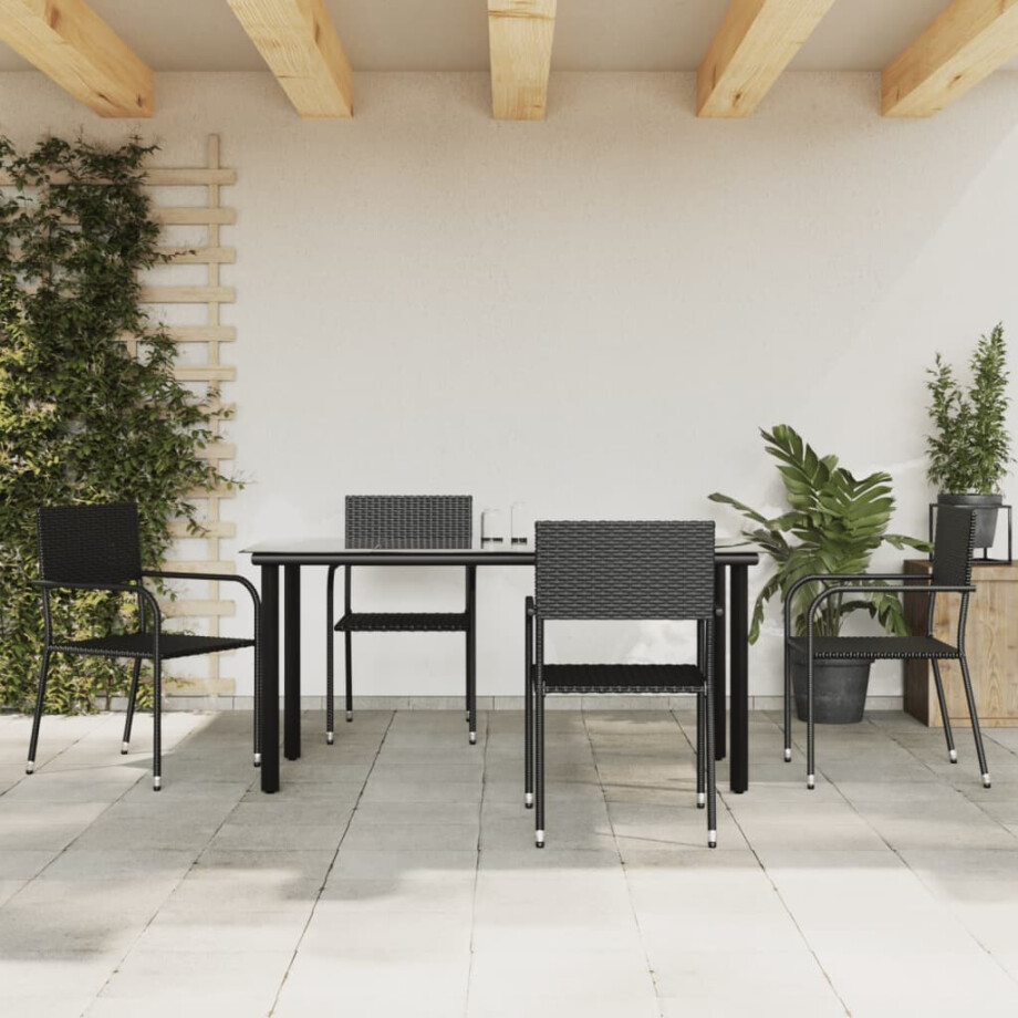 vidaXL 5-delige Tuinset poly rattan en staal zwart afbeelding 1