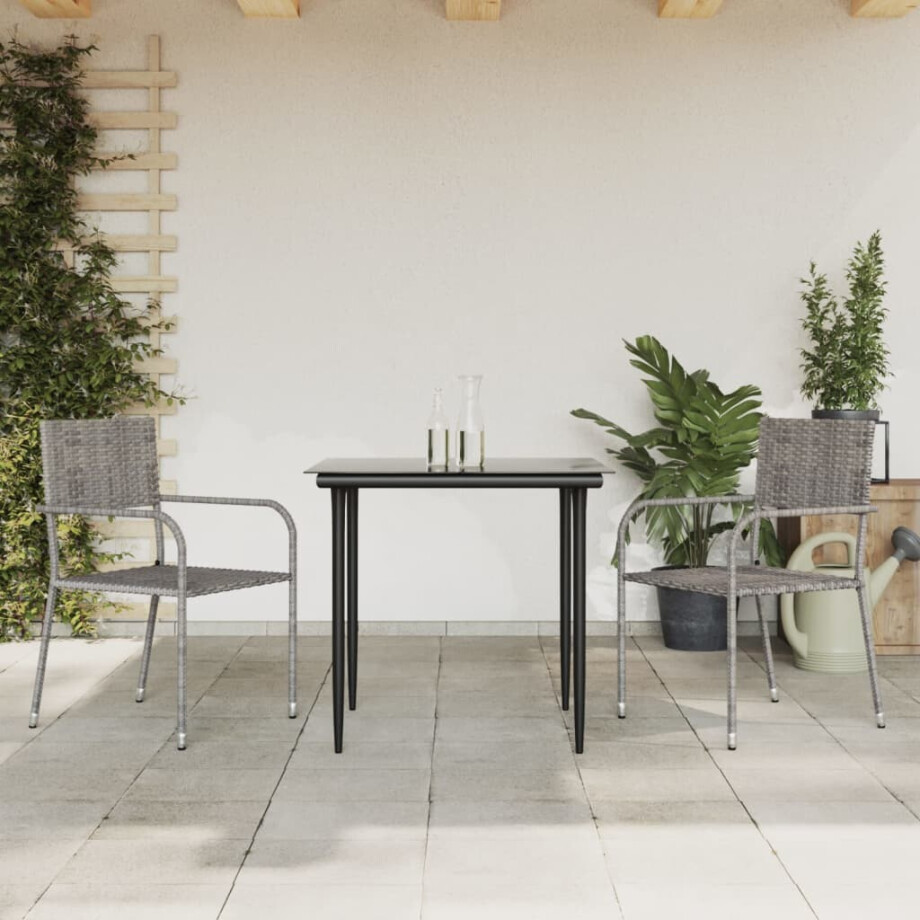 vidaXL 3-delige Tuinset poly rattan en staal grijs en zwart afbeelding 1