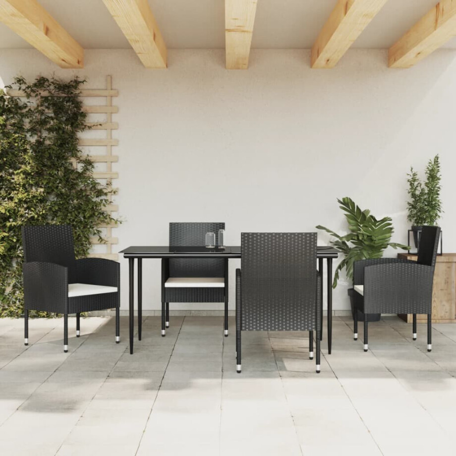 vidaXL 5-delige Tuinset poly rattan en staal zwart afbeelding 1