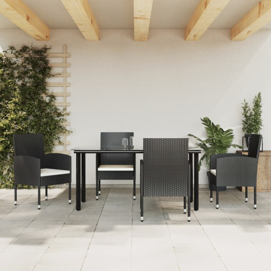 vidaXL 5-delige Tuinset poly rattan en staal zwart vidaXL 5-delige Tuinset poly rattan en staal zwart afbeelding 1