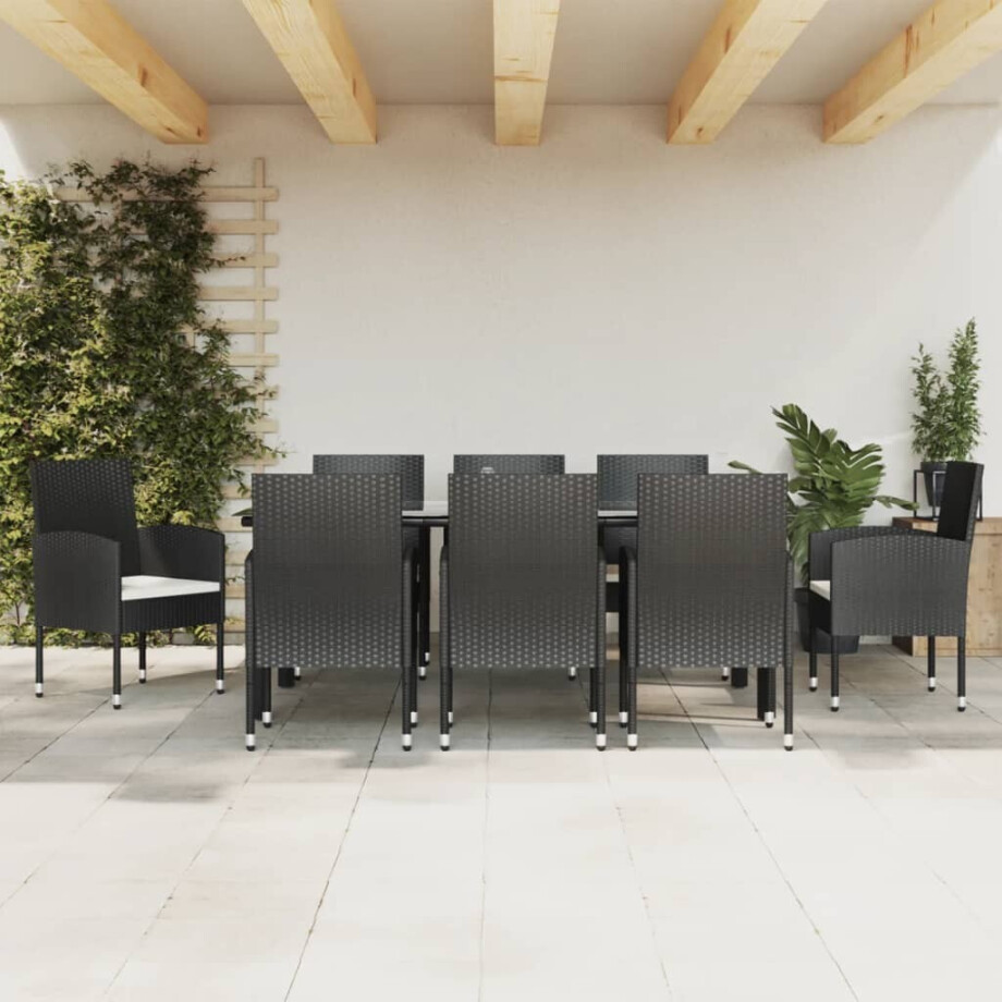 vidaXL 9-delige Tuinset poly rattan en staal zwart vidaXL 9-delige Tuinset poly rattan en staal zwart afbeelding 1