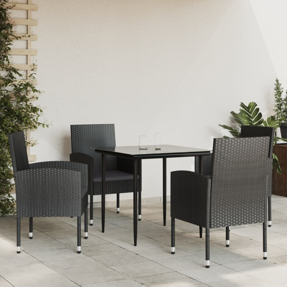 vidaXL 5-delige Tuinset poly rattan en staal zwart afbeelding 1