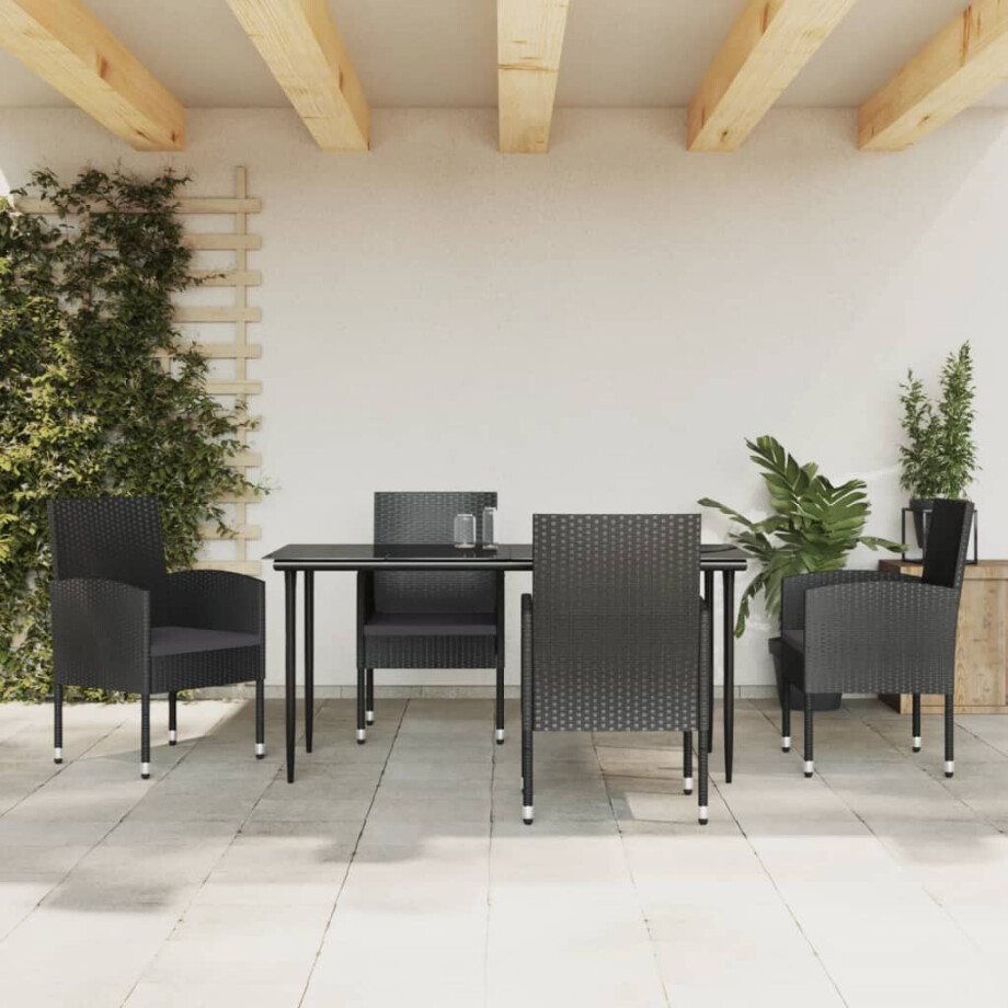 vidaXL 5-delige Tuinset poly rattan en staal zwart vidaXL 5-delige Tuinset poly rattan en staal zwart afbeelding 1