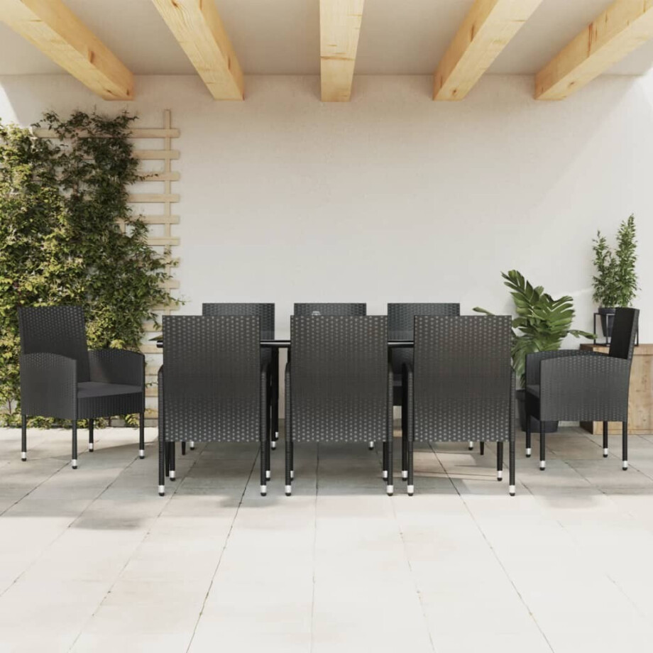 vidaXL 9-delige Tuinset poly rattan en staal zwart afbeelding 1