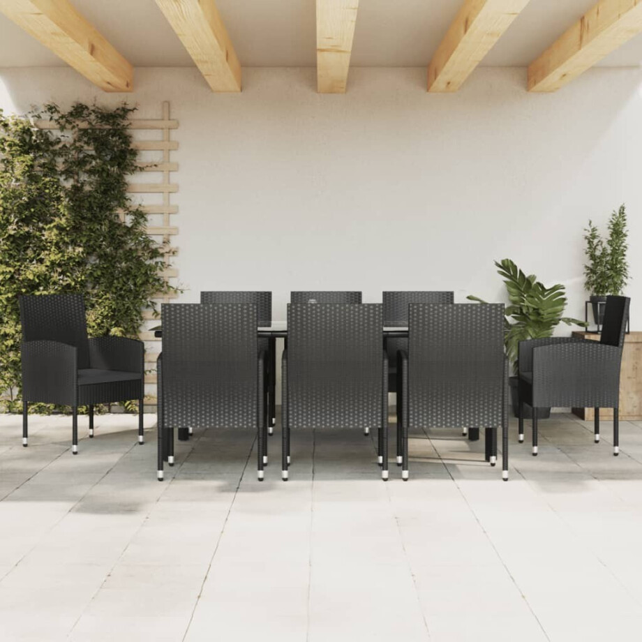 vidaXL 9-delige Tuinset poly rattan en staal zwart afbeelding 1