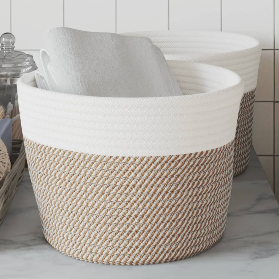 vidaXL Opbergmanden 2 st Ø 24x18 cm katoen bruin en wit vidaXL Opbergmanden 2 st Ø 24x18 cm katoen bruin en wit afbeelding 1