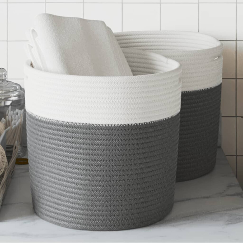 vidaXL Opbergmanden 2 st Ø 28x28 cm katoen grijs en wit afbeelding 1