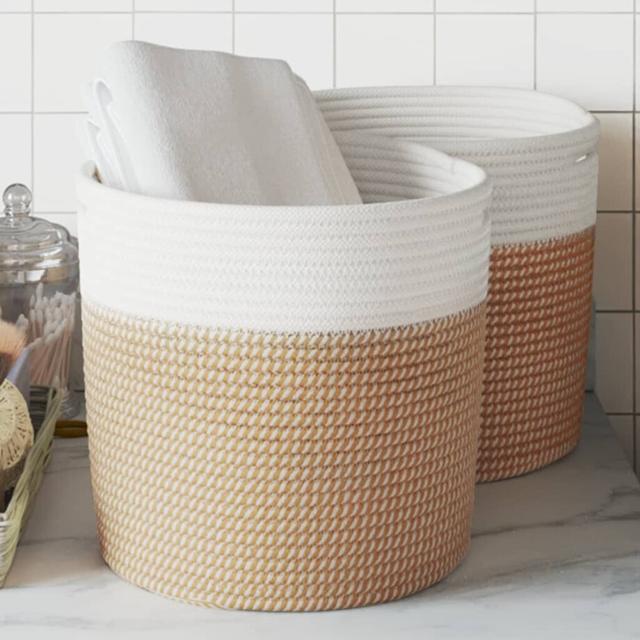 vidaXL Opbergmanden 2 st Ø 28x28 cm katoen bruin en wit afbeelding 1