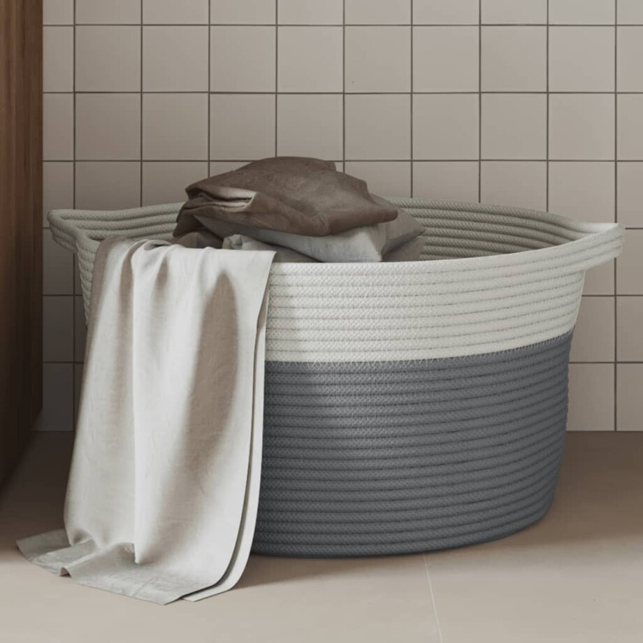 vidaXL Opbergmand Ø 40x25 cm katoen grijs en wit afbeelding 1