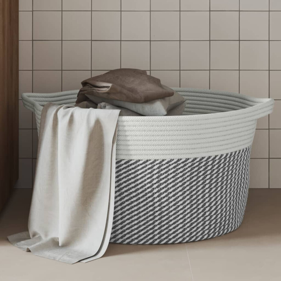 vidaXL Opbergmand Ø 40x25 cm katoen grijs en wit afbeelding 1