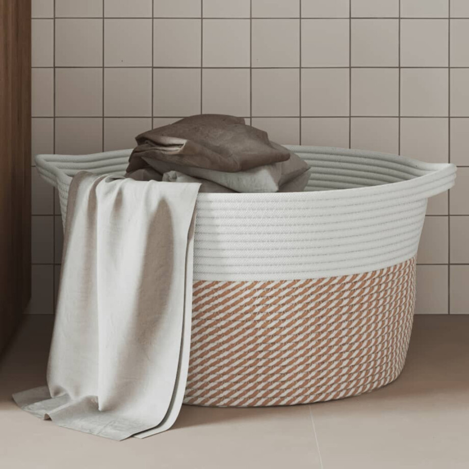 vidaXL Opbergmand Ø 40x25 cm katoen bruin en wit vidaXL Opbergmand Ø 40x25 cm katoen bruin en wit afbeelding 1