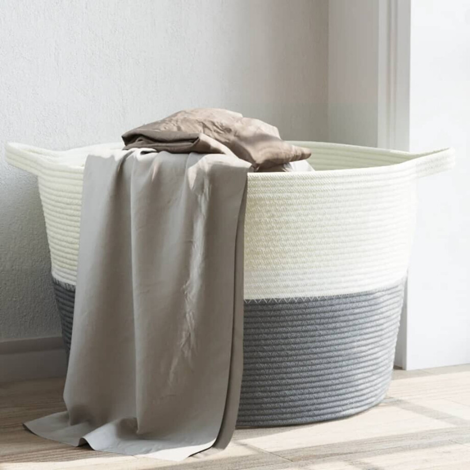 vidaXL Wasmand Ø 60x36 cm katoen grijs en wit afbeelding 1