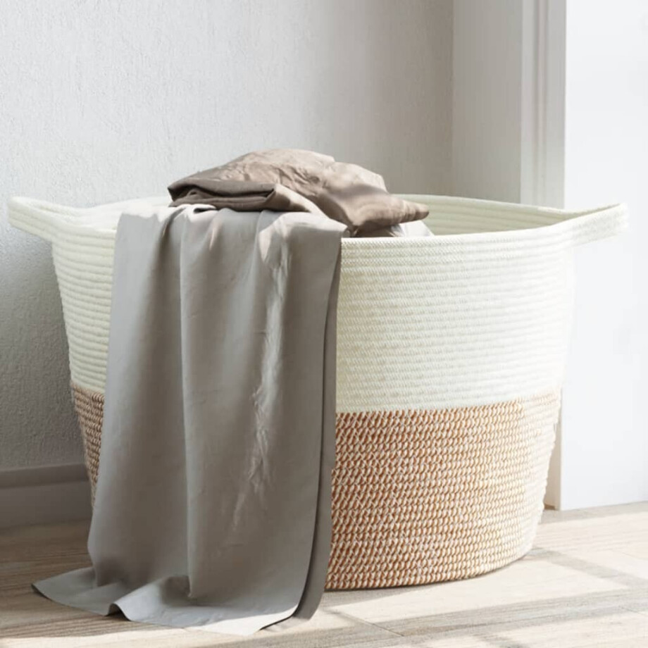 vidaXL Wasmand Ø 60x36 cm katoen bruin en wit afbeelding 1