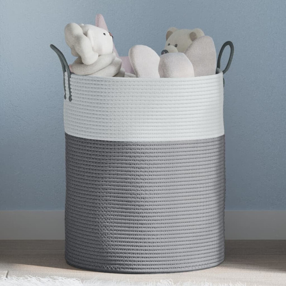 vidaXL Opbergmand Ø 38x46 cm katoen grijs en wit afbeelding 1