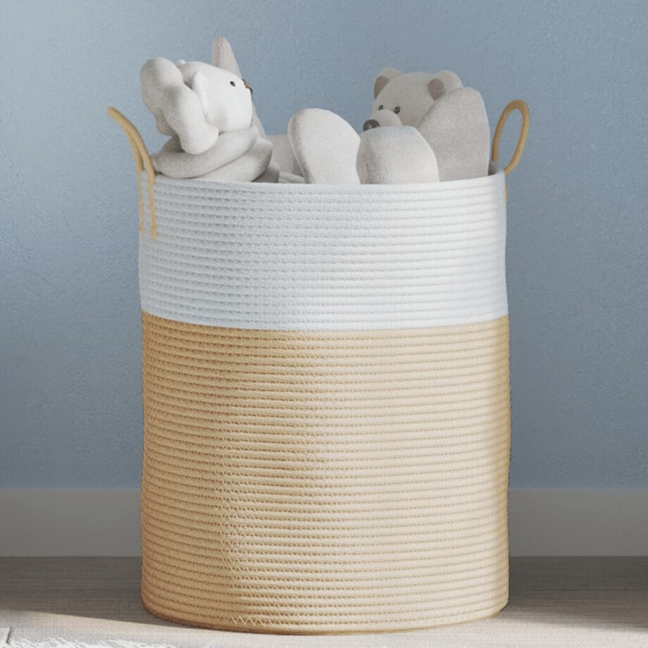 vidaXL Opbergmand Ø 38x46 cm katoen beige en wit afbeelding 1