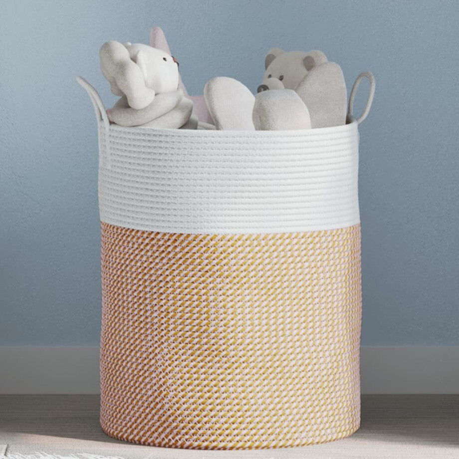 vidaXL Opbergmand Ø 38x46 cm katoen bruin en wit vidaXL Opbergmand Ø 38x46 cm katoen bruin en wit afbeelding 1