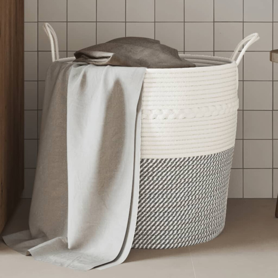 vidaXL Opbergmand Ø 43x38 cm katoen grijs en wit afbeelding 1