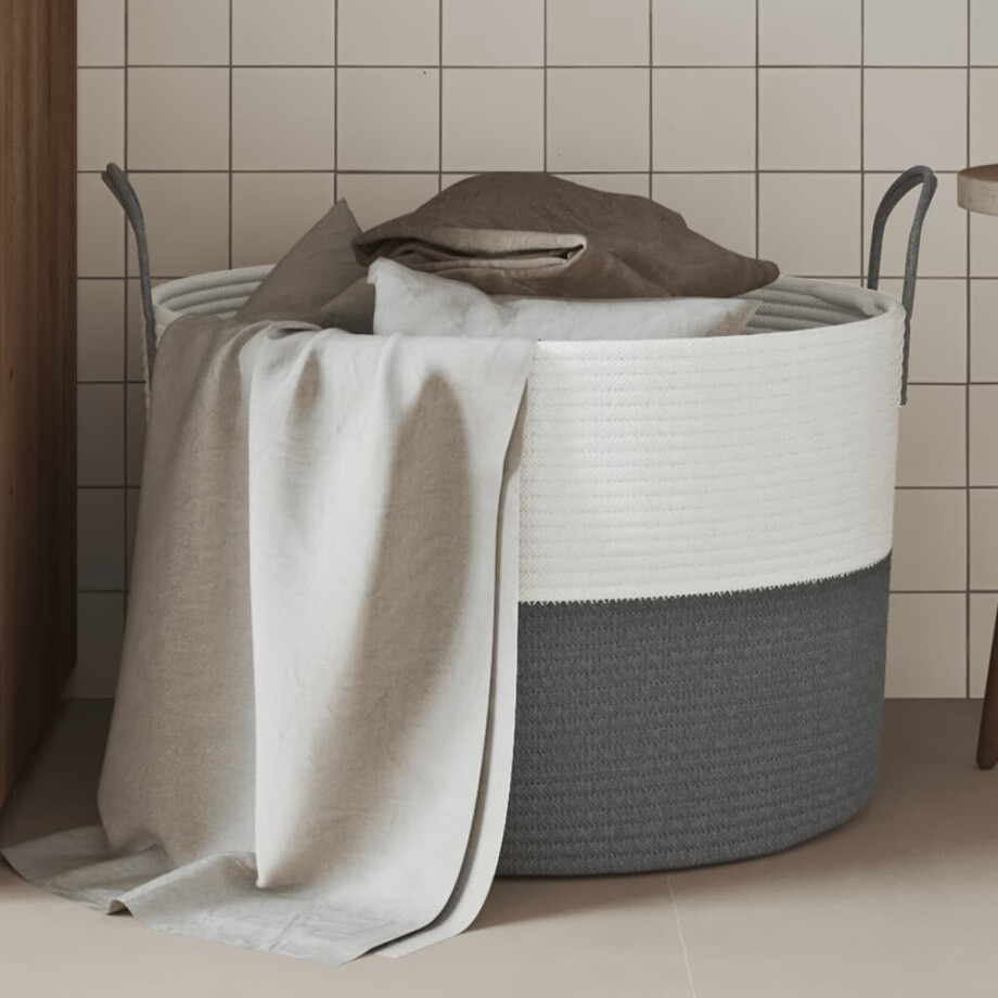 vidaXL Opbergmand Ø 51x33 cm katoen grijs en wit afbeelding 1