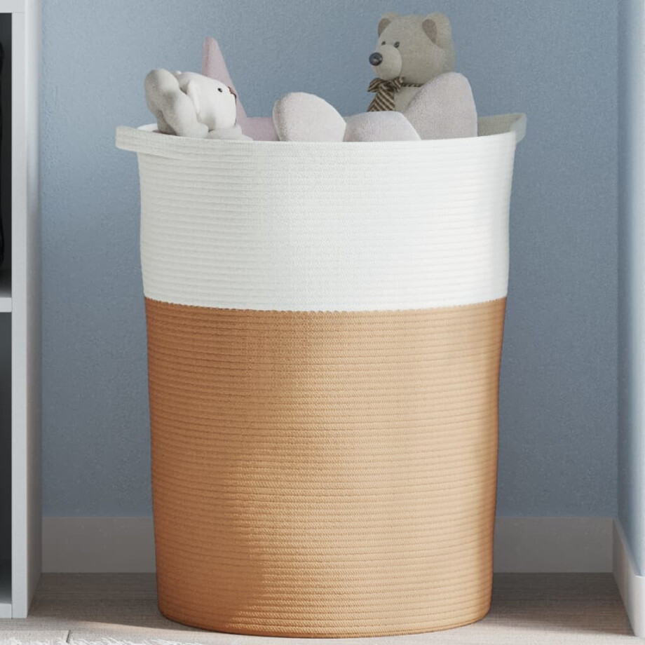 vidaXL Opbergmand Ø 49x65 cm katoen bruin en wit afbeelding 1