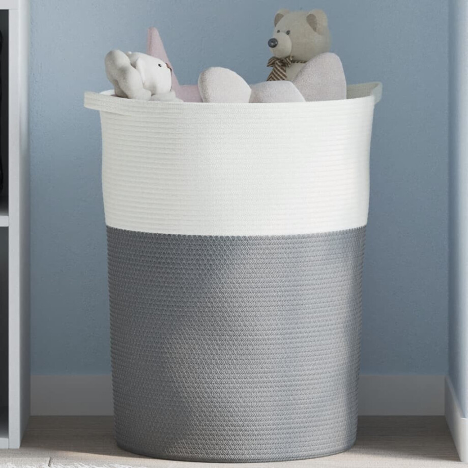 vidaXL Opbergmand Ø 49x65 cm katoen grijs en wit vidaXL Opbergmand Ø 49x65 cm katoen grijs en wit afbeelding 1