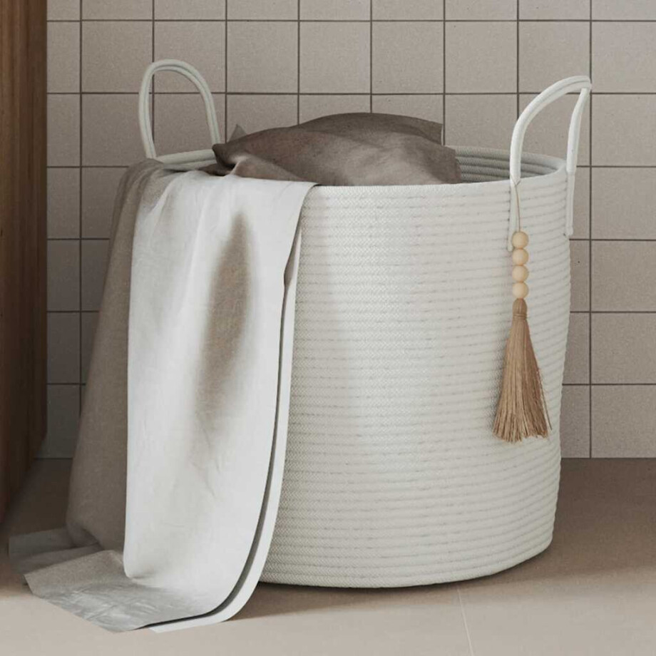 vidaXL Opbergmand Ø 40x35 cm katoen wit afbeelding 1