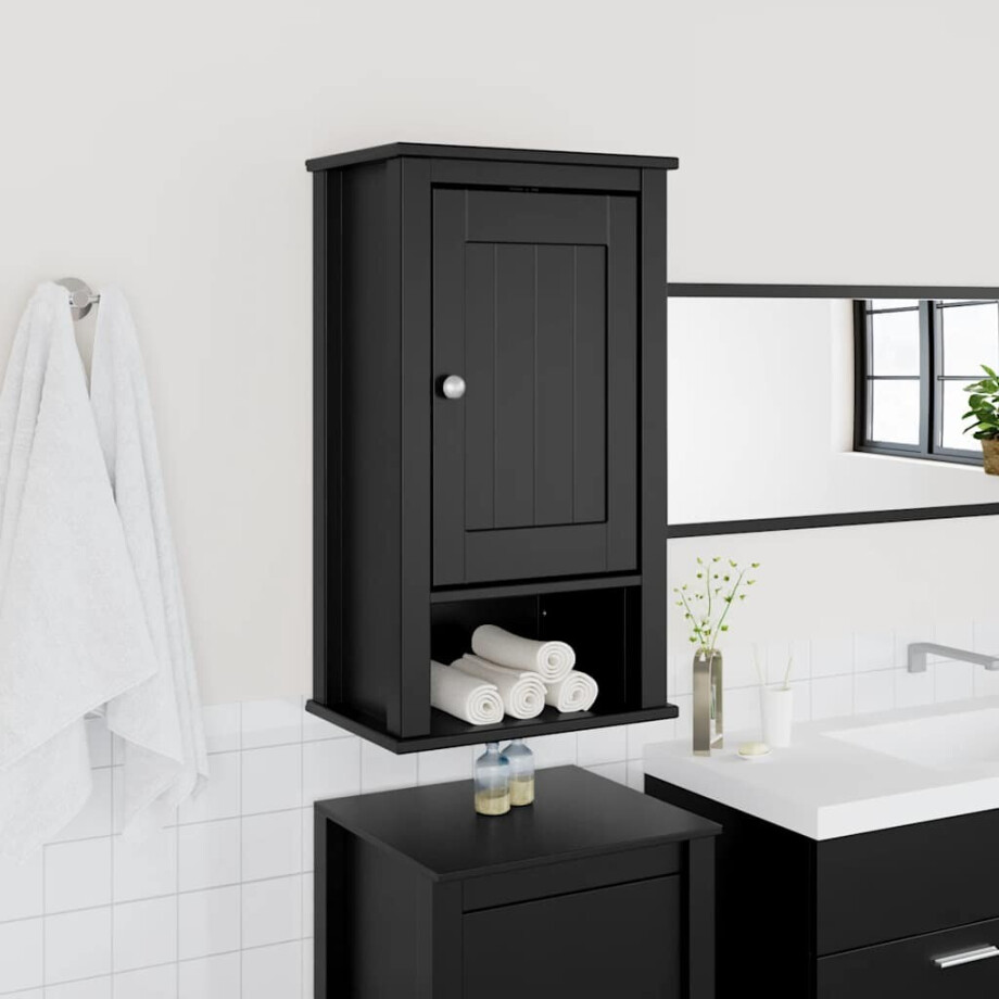 vidaXL Badkamerkast BERG 40x27x71,5 cm massief grenenhout zwart afbeelding 1