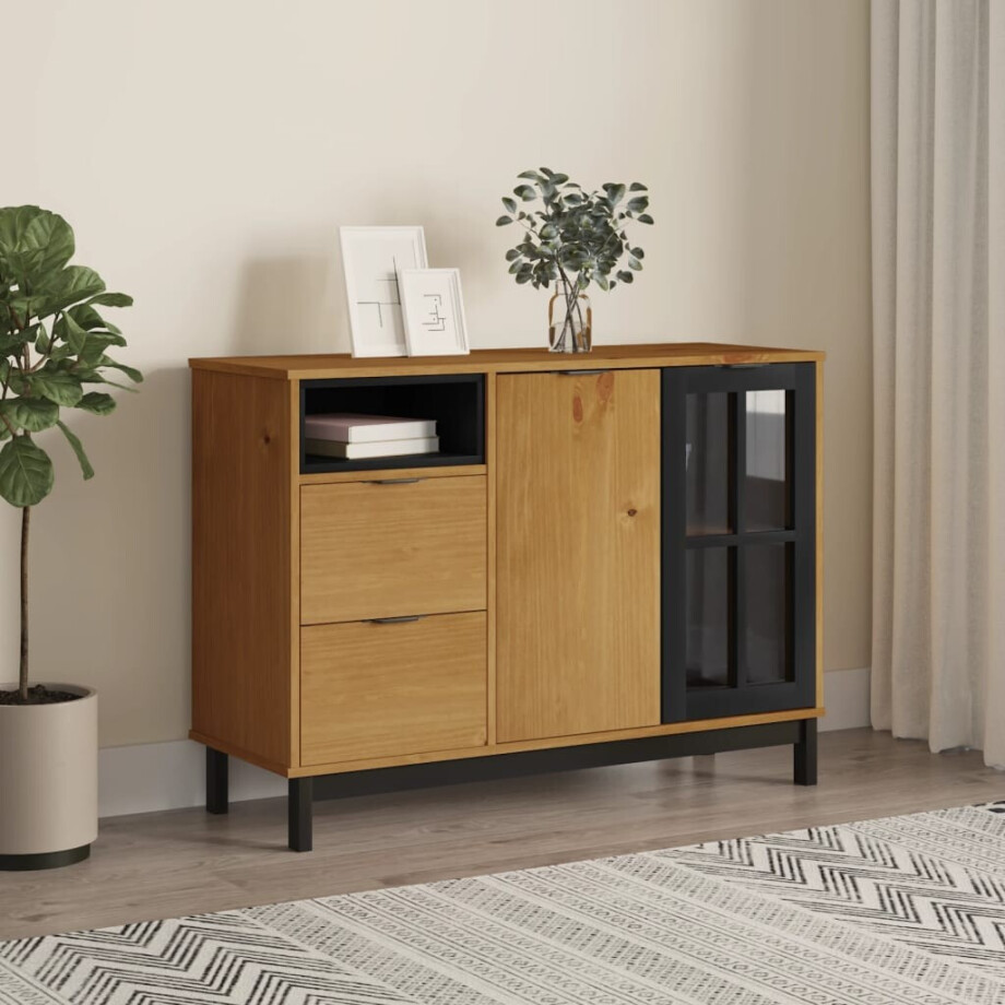 vidaXL Dressoir met glazen deuren FLAM 110x40x80 cm massief grenenhout vidaXL Dressoir met glazen deuren FLAM 110x40x80 cm massief grenenhout afbeelding 1